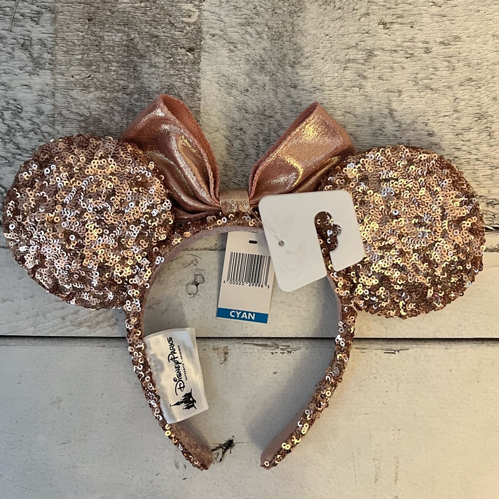Disney Parks Rose Gold Sequin Disney Minnie Ear Headband NWT